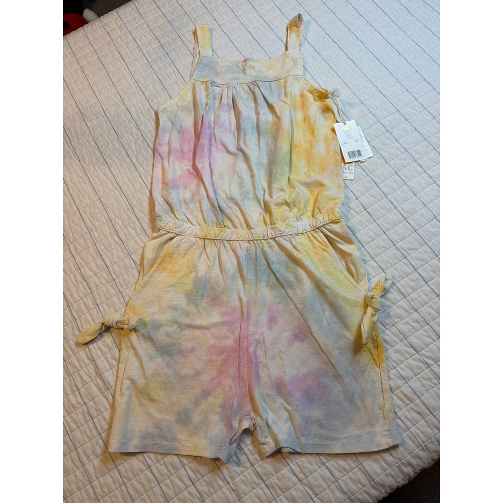 C&C California Kids Girls Tie Dye Romper XL 14/16 Pastel Yellow Pink CC41001SA